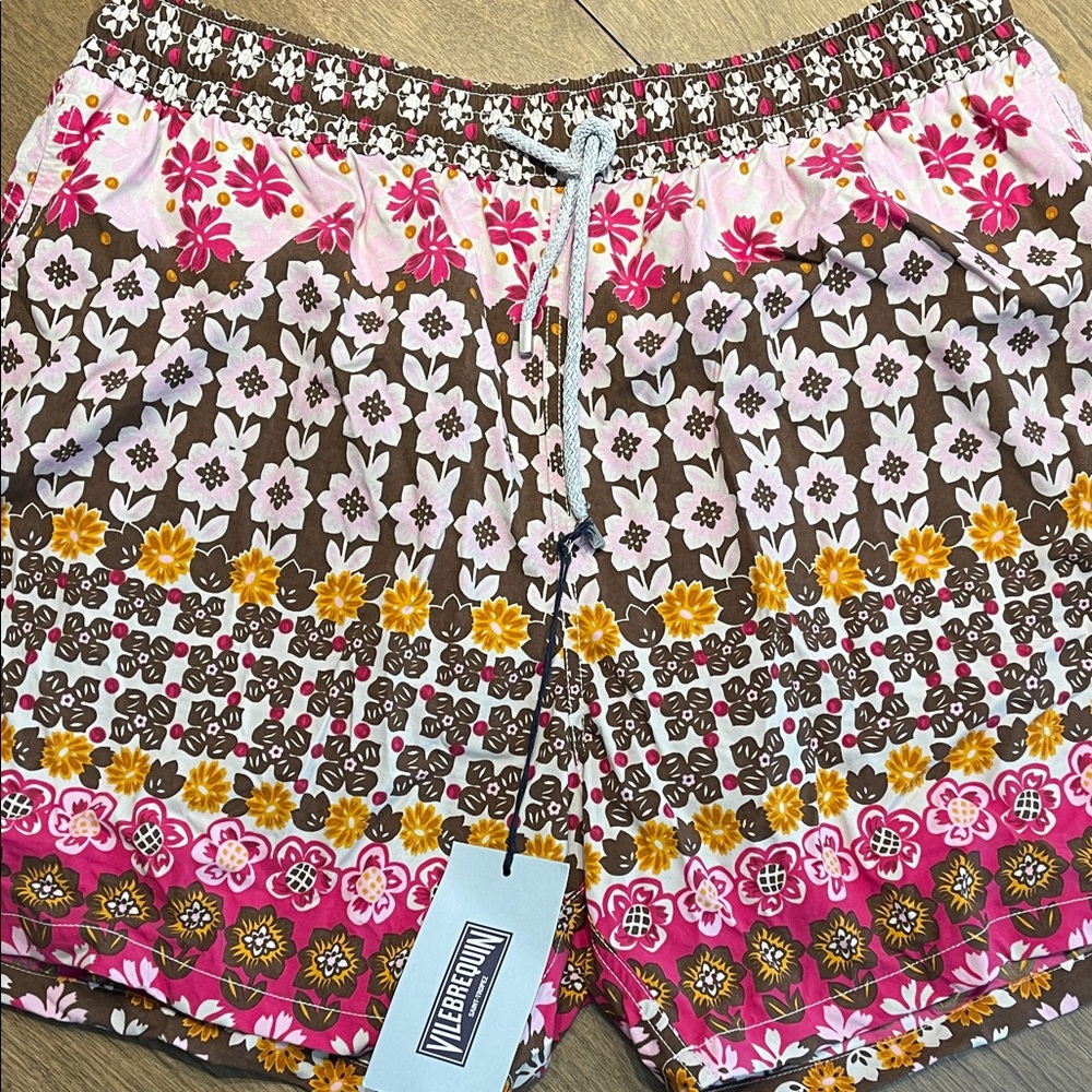 Vilebrequin Men's Floral Swim Cargos - Brown, Pink, Yellow